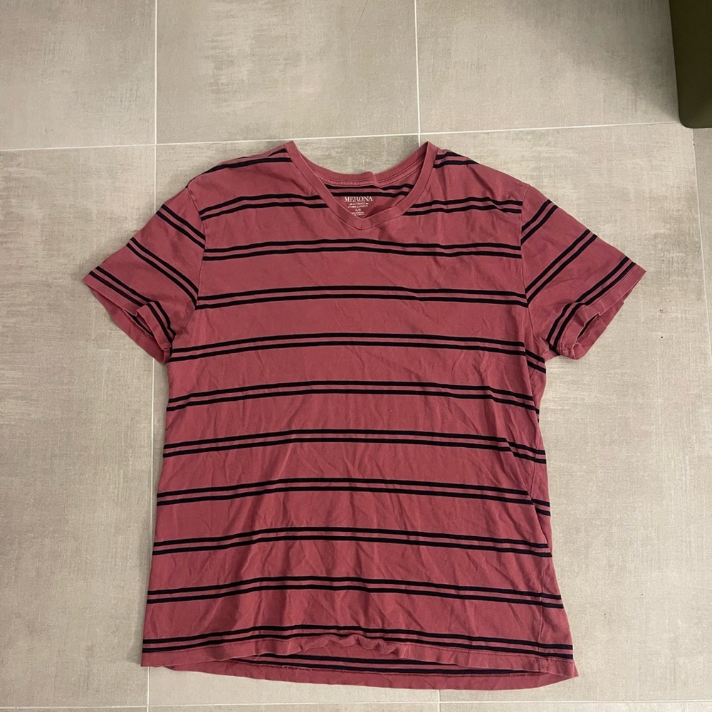 Merona Men's T-Shirt - Pink and Black Stripes